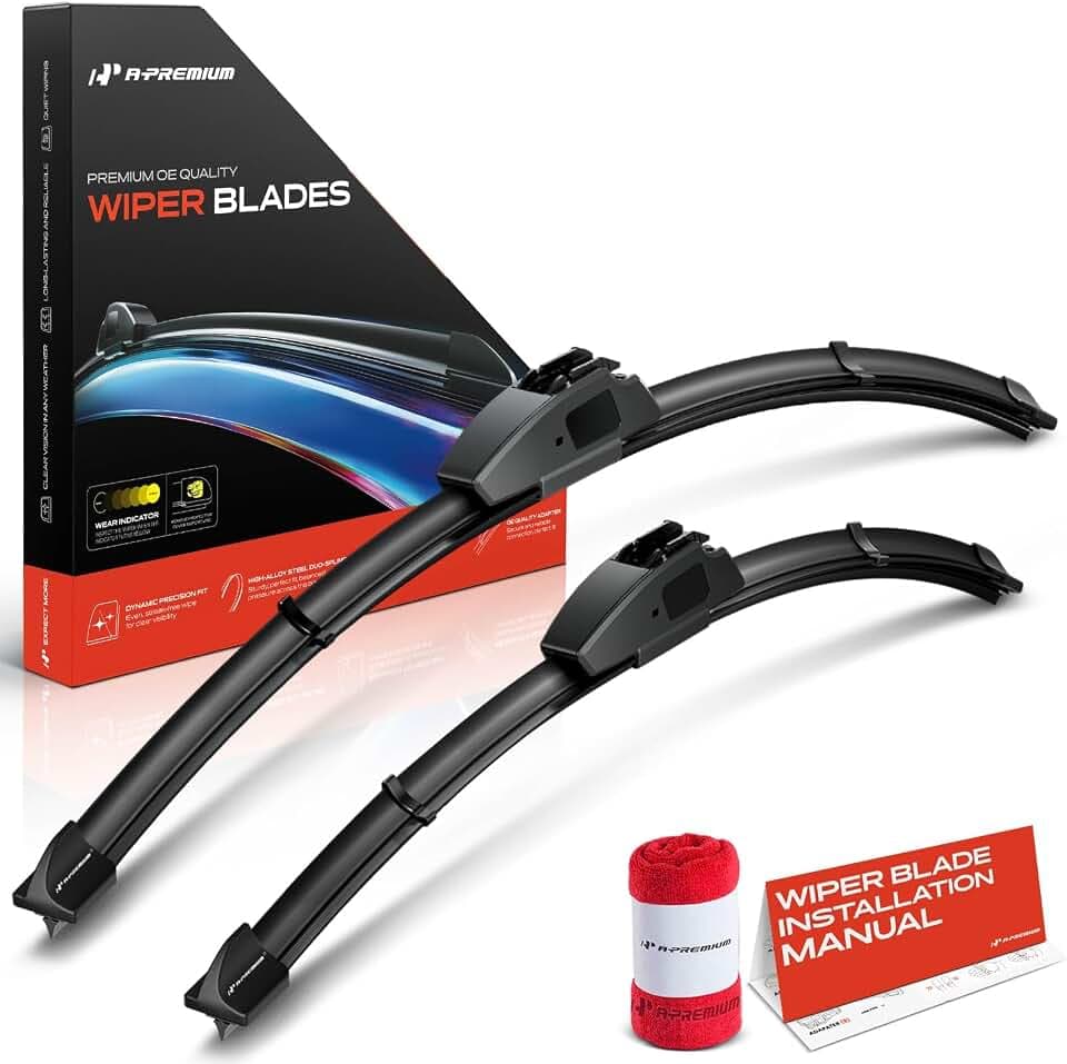 A-Premium 24" + 17" Windshield Wiper Blades with Wear Indicator & Towel
