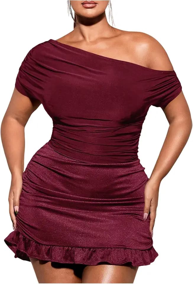 WDIRARA Women's Plus Size Off Shoulder Tee Shirt Ruched Asymmetrical Tops