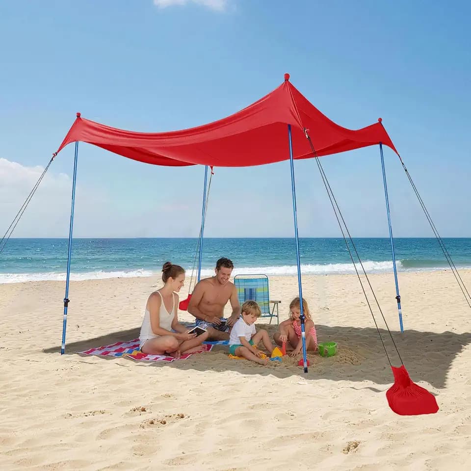 CROWN SHADES 7x7 Beach Tent Sun Shelter 4 Poles, Red