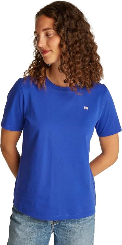 Tommy Hilfiger Damen T-Shirt Kurzarm Contrast Flag Tee mit Rundhalsausschnitt