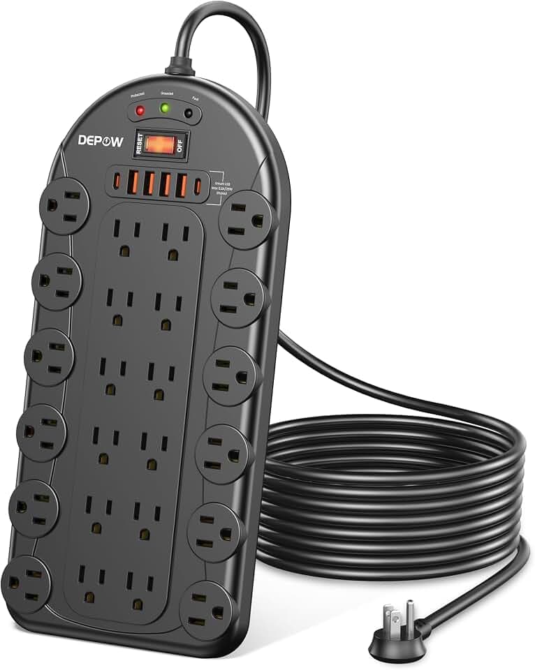 24 Outlet Surge Protector Power Strip with 6 USB,8FT Cord for Gaming,3400J