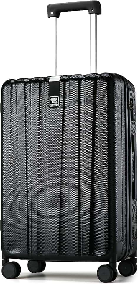 Hanke Hartschalen-Koffer Mittelgroß PC-Material Koffer Hartschale mit TSA-Schloss Reisekoffer mit 360° Spinner Silent-Räder 61cm(64L), Schwarz
