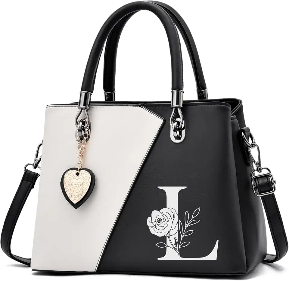 I IHAYNER Women PU Leather Purses and Handbags Top Handle Satchel Tote Shoulder Crossbody Initial Handbag for Ladies Black-L