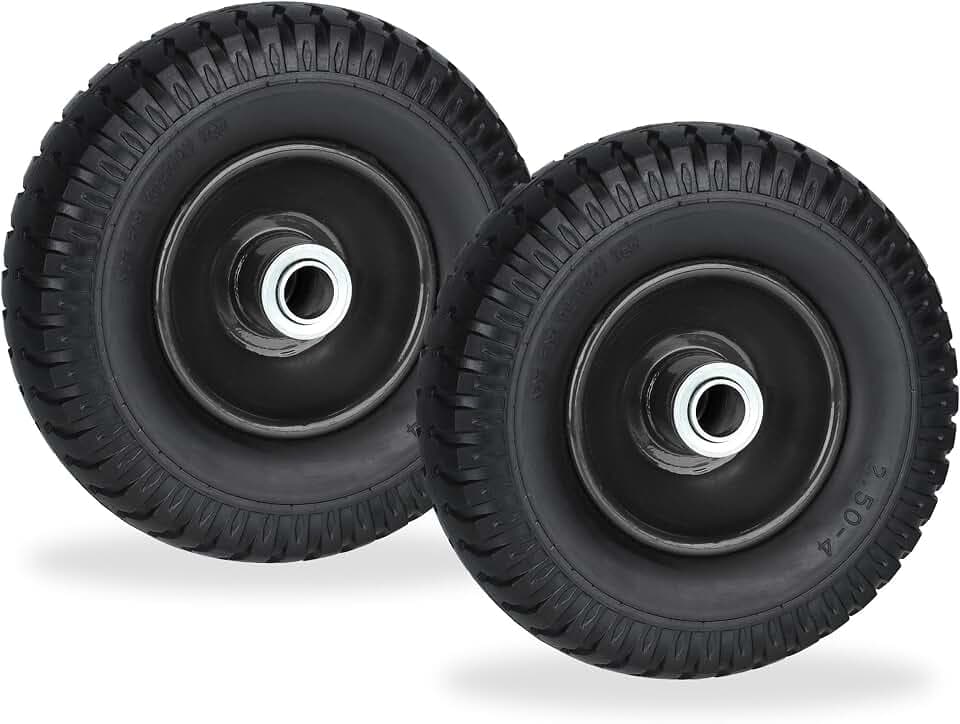 Relaxdays Schubkarrenrad 2.50-4, 2er Set, Vollgummirad, Stahlfelge, Ersatzrad Schubkarre, pannensicher, 80 kg, schwarz