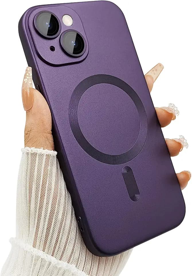ankofave Magnetic Case for iPhone 15 Phone Case for Women, Matte Luxury Soft Metallic Luster Design with Camera Lens Protector, Compatible with Magsafe Case for iPhone 15 6.1"-Purple