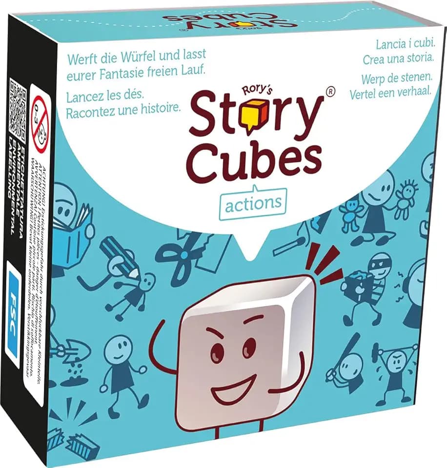 Asmodee, Rory's Story Cubes Actions (Refresh), Familienspiel, Mehrsprachig | Kreatives Erzähl-Würfelspiel mit Motiven rund um Taten des Alltags für 1+ Spieler, 20 Minuten, Gesellschaftsspiel ab 6 Jahren