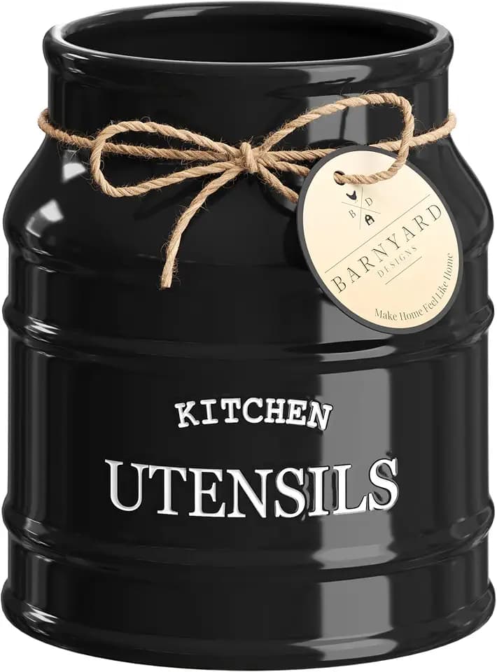 Barnyard Designs Ceramic Kitchen Utensil Holder Countertop 6.75″ (Black)