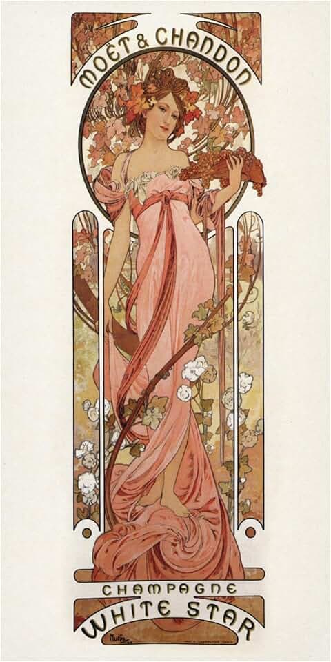 Trademark Fine Art Canvas Wall Art - Alphonse Marie Mucha 'Moet and Chandon - Champagne White Star, 1899' Wall Art for Living Room, Bedroom, or Office Décor