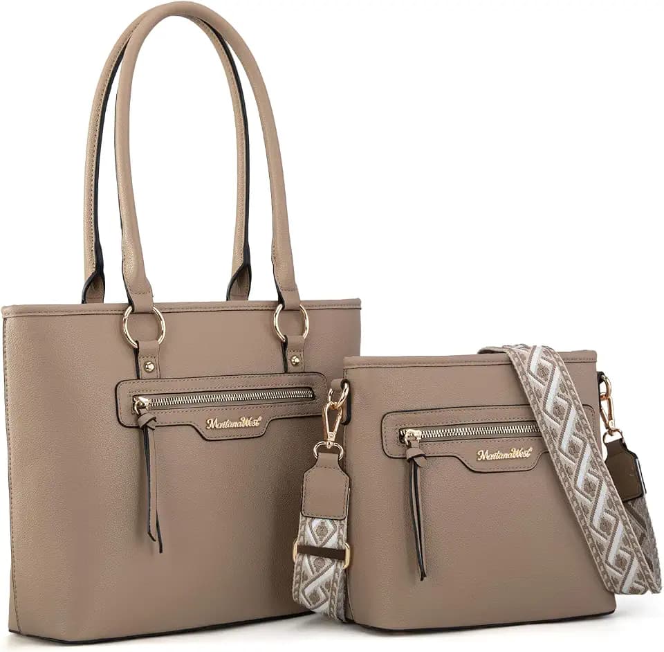 Montana West 2Pcs Tote Bag and Crossbody Set for Women Large Shoulder Handbag with Guitar Strap