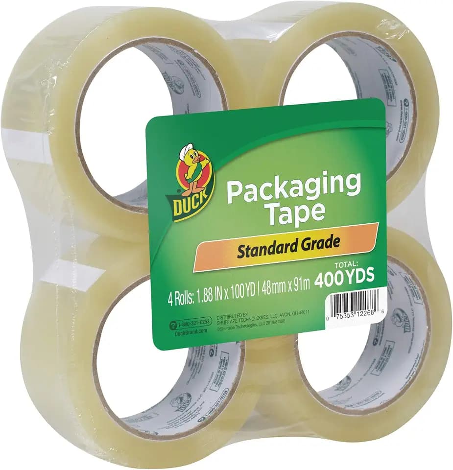 Duck Brand Standard Packaging Tape Refill Rolls, 1.88 in x 100 Yds, 4 Rolls