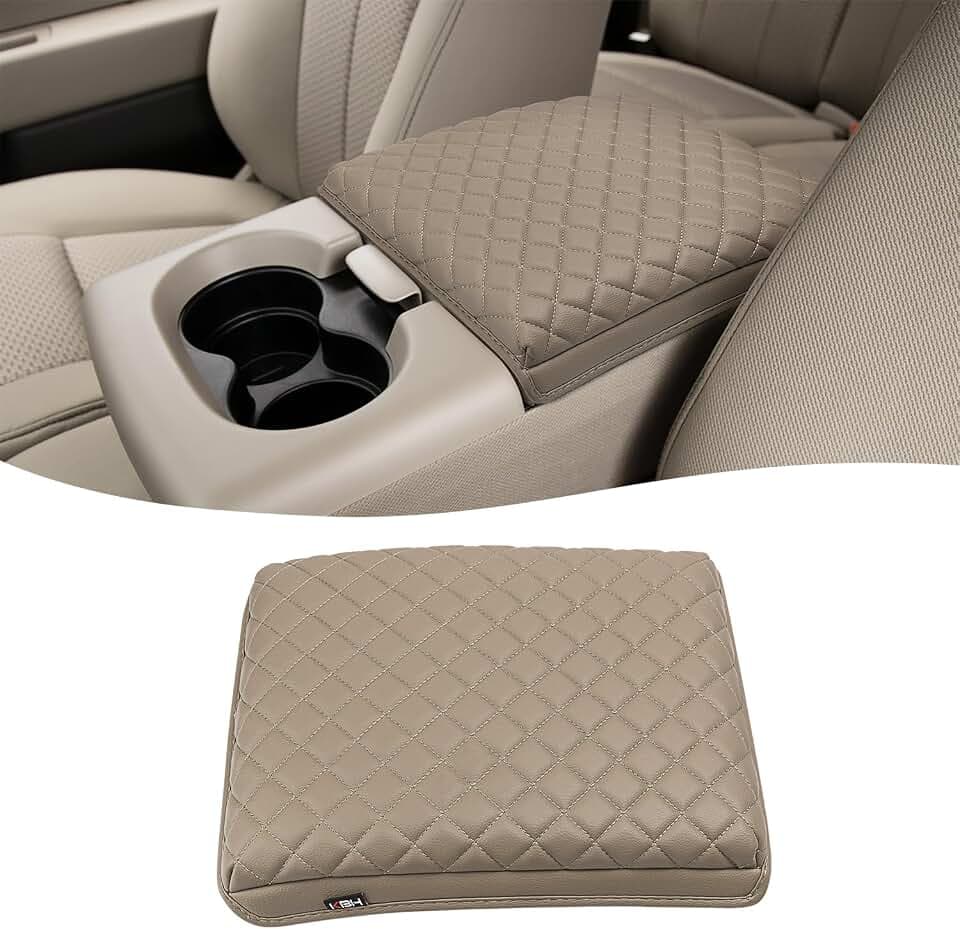 KBH Center Console Armrest Cushion Cover for Ford F150 2004 2005 2006 2007 2008 2009 2010, 40/20/40 Jump Seat, Vinyl Leather Trim, Anti-Scratch, Beige