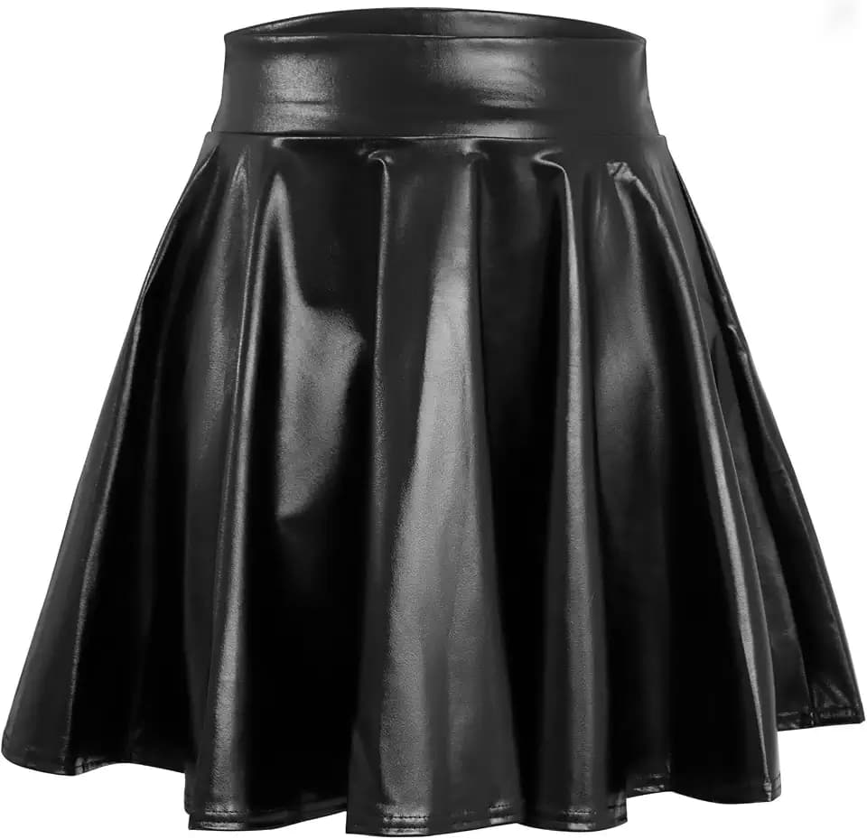 WERFORU Damen Glänzend Höhe Taille Mini Rock Elastische Taille A-Linien Röcke Lederrock Damen für Karneval Halloween