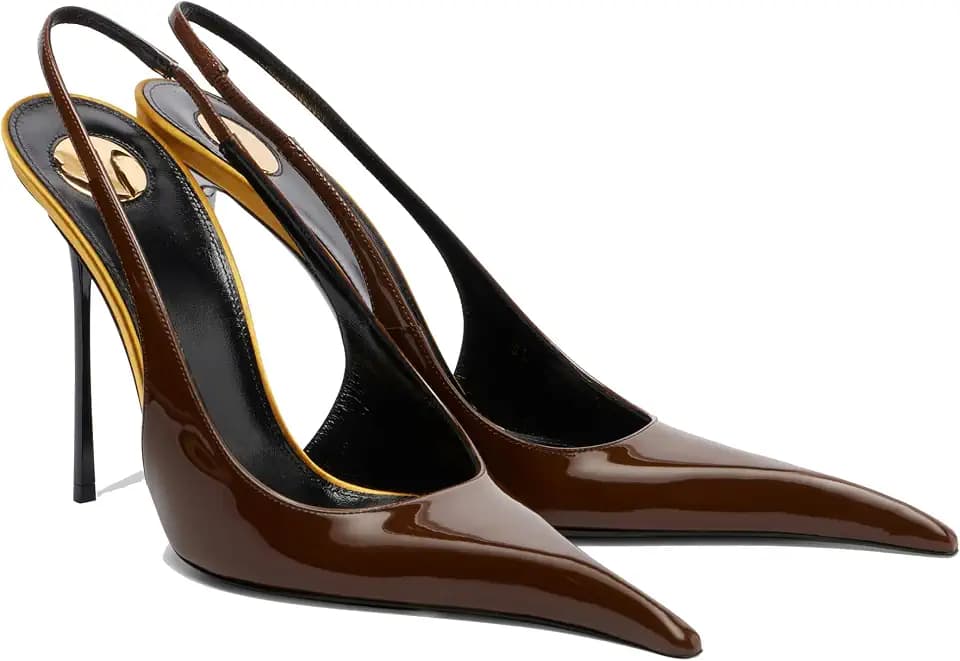 THESHY Women's Slingback High Heels Floral Appliqués Pointed Toe Slip On Satin Stiletto Pumps Fashion Party Dress Shoes for Women