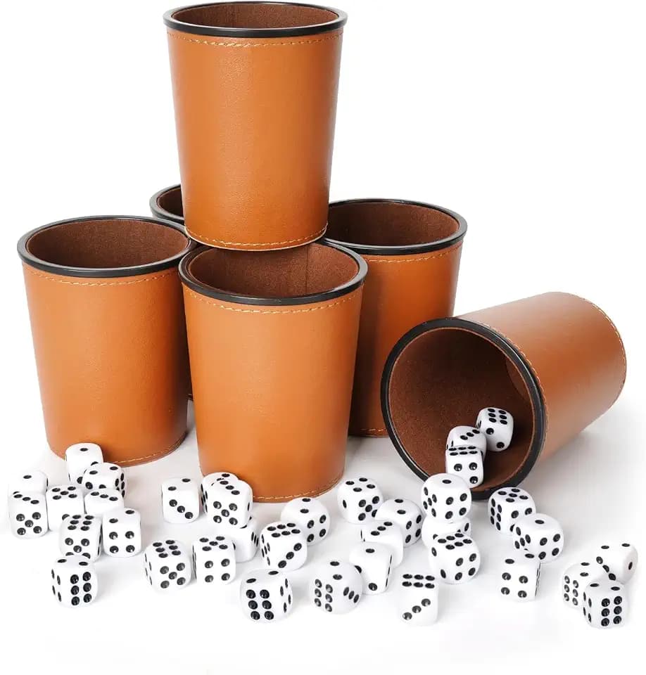 LURICO Würfelbecher Set 6, Schocken Set, mit 6 Würfelbecher Leder Set und 36 Würfeln (16 mm), Schockbesteck Leder, für Bar-Party Würfelspiele