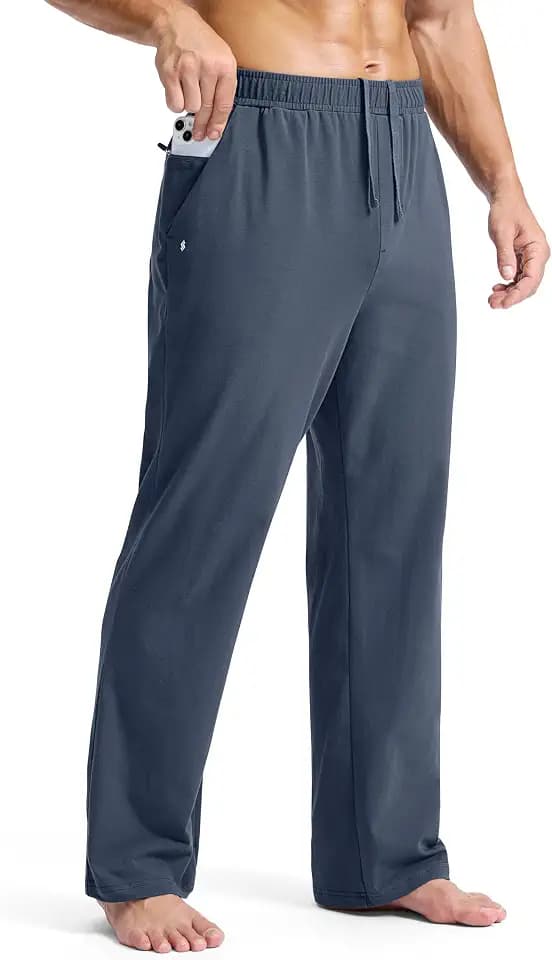Soothfeel Men's Cotton Sweatpants with Zipper Pocket Open Bottom Yoga Pants