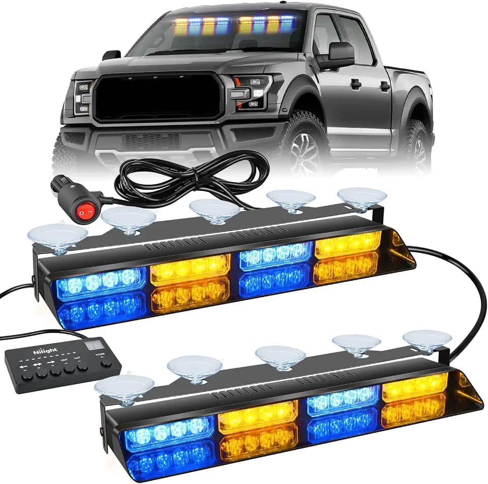 Nilight 32LED Amber Blue Emergency Dash Strobe Lights with Controller