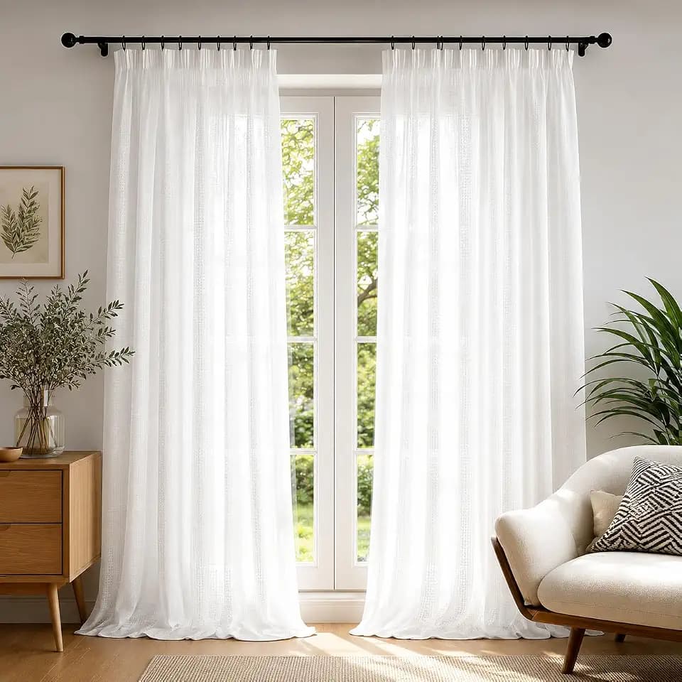 Deconovo Gardinen mit Kräuselband Vorhang Transparent Reflektierend Lichtabweisend UV-abweisend Sonnenschutz Waschbar Vorhänge Wohnzimmer Schlafzimmer, H175 x B140 cm, Weiß, 2er Set