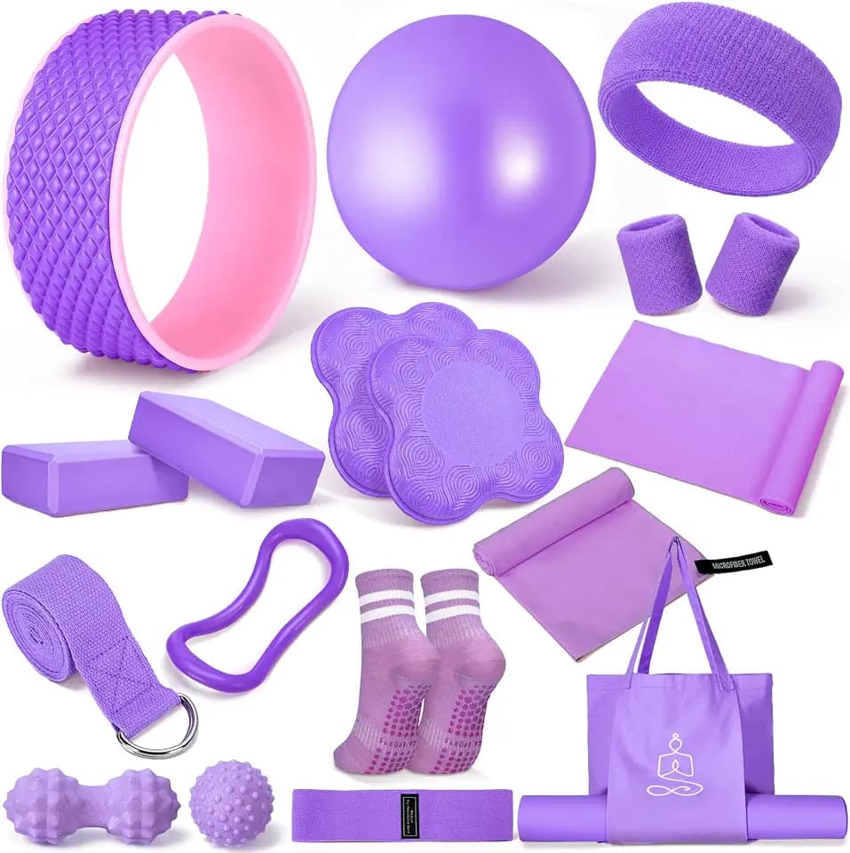 Gemscream 17 Pcs Yoga Starter Kit for Women, Pilates Equipment Set