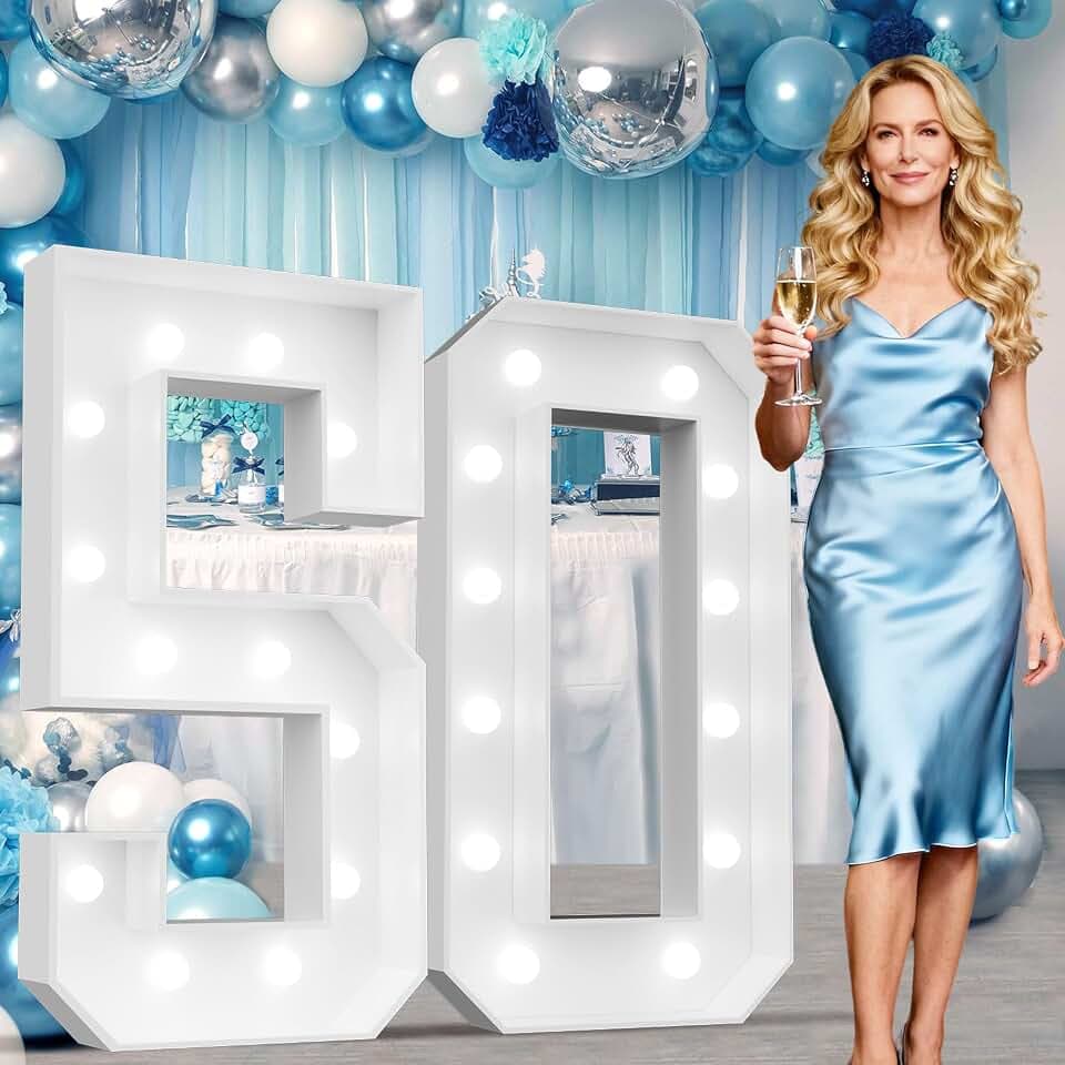 Ledido Easy-Assemble 4FT Cool White Marquee Light Up Number 50 for Birthday