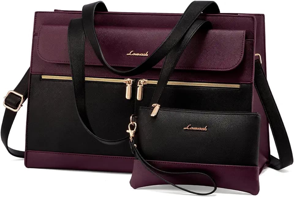 LOVEVOOK Laptop Bag for Women 17.3 Inch Tote Work Professional Leather Computer Briefcase Waterproof Handbag Shoulder Large Capacity Business Teacher Office Crossbody Purse