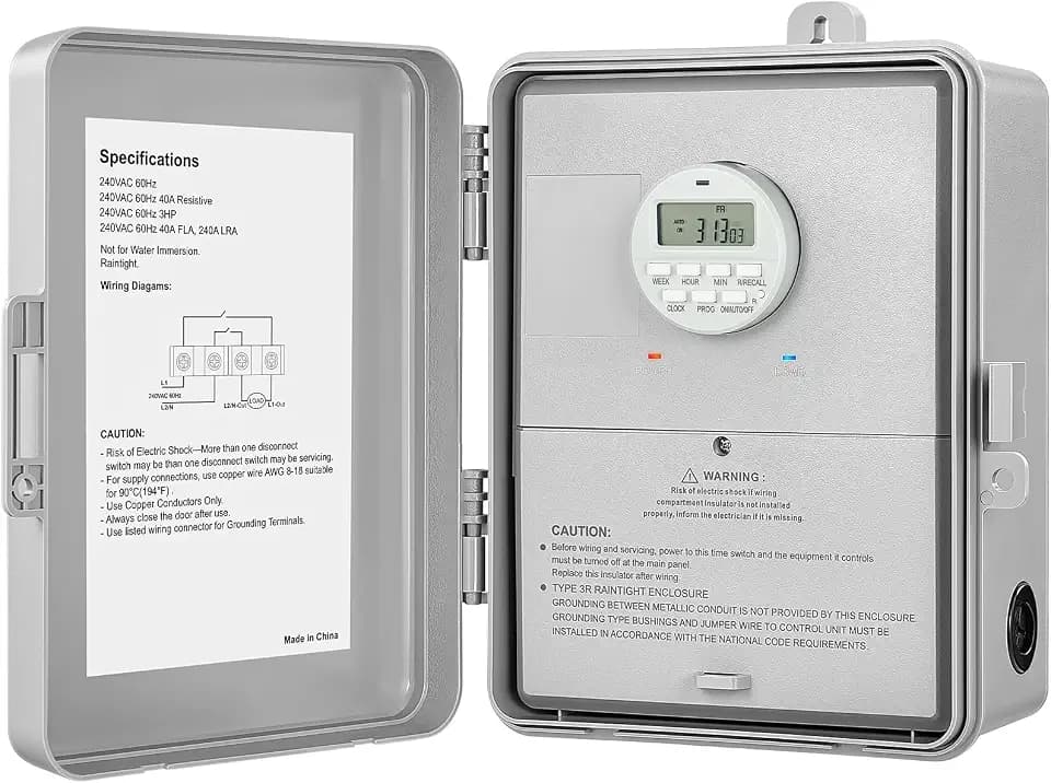 SURAIELEC Digital Pool Timer, 40AMP 240V 3HP, 7-Day Pool Pump Timer Switch