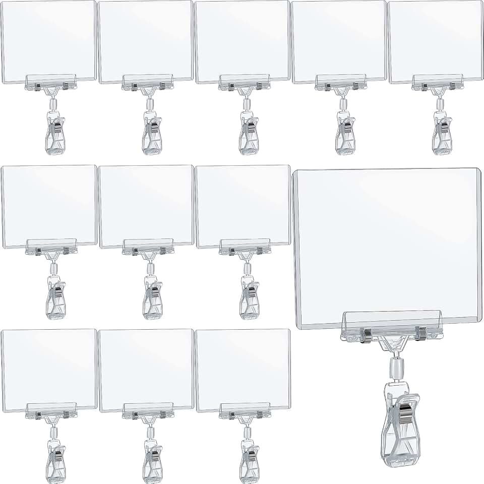 Epakh 20 Stück Schilder-Clips, drehbarer Preisschild-Clip, drehbarer Schilderhalter für Handläufe oder Rohre, mit 20 Stück harten Kartenhüllen, PVC-Kartenschutz für Regale, Geschäft, Supermarkt