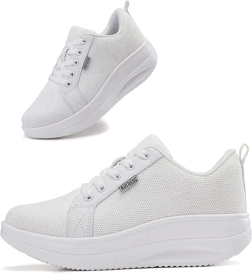 Oude Womens Walking Sneakers Comfy | Platform Shoes for Women Fashion | Stylish Standing All Day Rocker Bottom