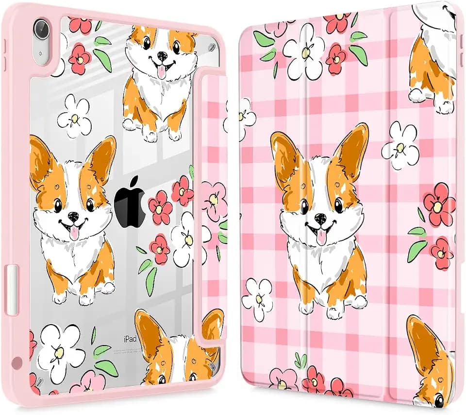 May Chen for iPad (A16) 11th Generation Case 11 Inch 2025, iPad 10th Gen Case 2022 10.9 inch, Built-in Pencil Holder with Shockproof Cover Clear Back Shell Auto Wake/Sleep,Corgi Dog Stripes