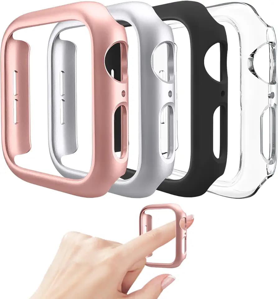 Mugust 4 Pack kompatibel für Apple Watch Schutzhülle 42mm [Keine Displayschutzfolie] Serie 3 2 1, Hartes PC Stoßfänger Gehäuse Cover Rahmen für iWatch 3/2/1 42mm, Schwarz/Roségold/Silber/Transparent