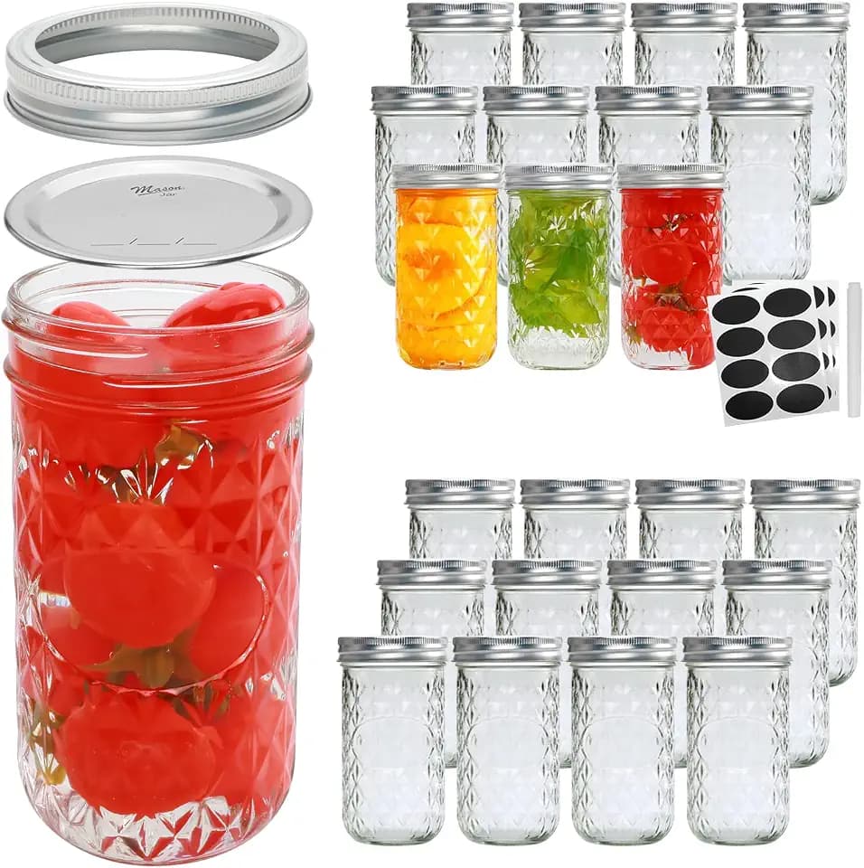 Flrolove Mason Jars 12 oz, Glass Canning Jars with Lids 24 Pack