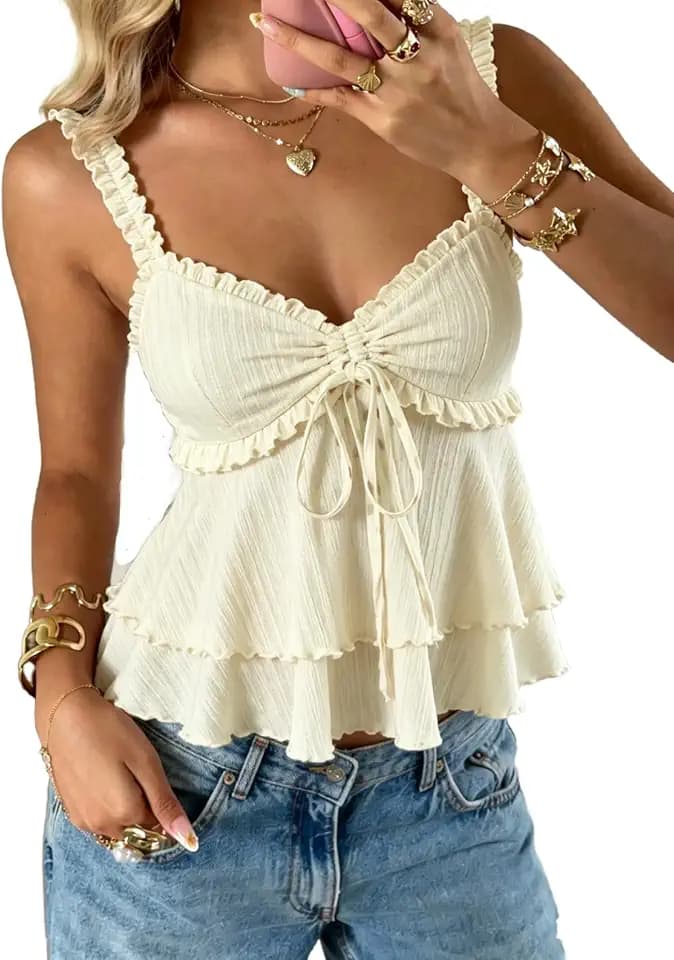 Milumia Women's Y2k Babydoll Tank Summer Tie Front Going Out Peplum Tops