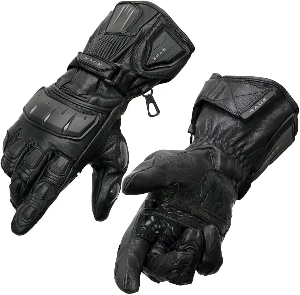 Milwaukee Leather SH717 Men's Black Leather Racing Gauntlet Gloves w/Knuckle Protection