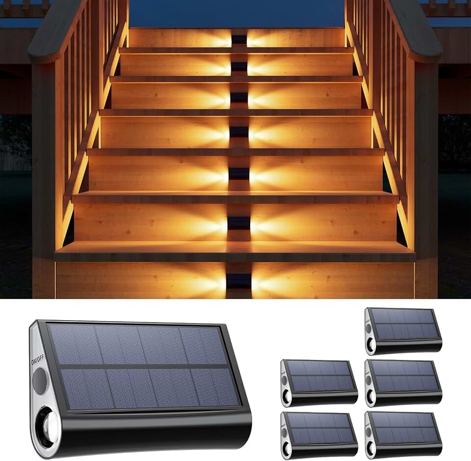6-Pack Solar Step Lights, Waterproof, Warm White Dual-Sided Glow