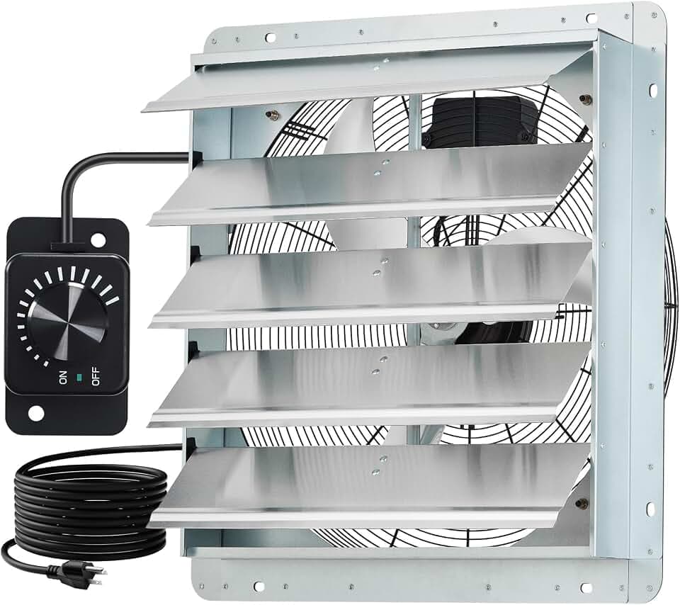 20" Shutter Exhaust Fan with Variable Speed Controller - 4000 CFM Wall Mounted Ventilation Fan, EC Brushless Motor, Heavy-Duty Steel, Low Noise for Garage Attic Greenhouse Workshop