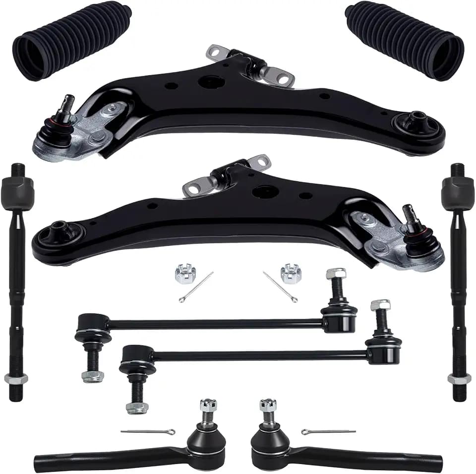 TUCAREST 10Pc Suspension Kit Fit For 08-19 To-yota Highlander, 09-16 Venza, 2 Front Lower Control Arm w/Ball joint + 4 Outer Inner Tie Rod + 2 Sway Bar + 2 Boots [# K622944 K90344 EV801472 ES800533]