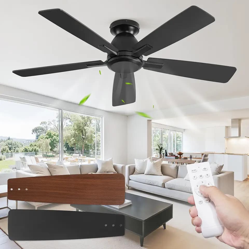 Fanbulous 46 Inch Flush Mount Ceiling Fan No Light with Remote, Black