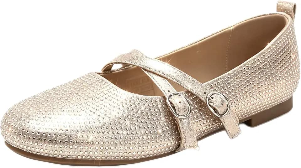 Women's Mary Jane Flats Rhinestone Shoes Ballet Flats for Women