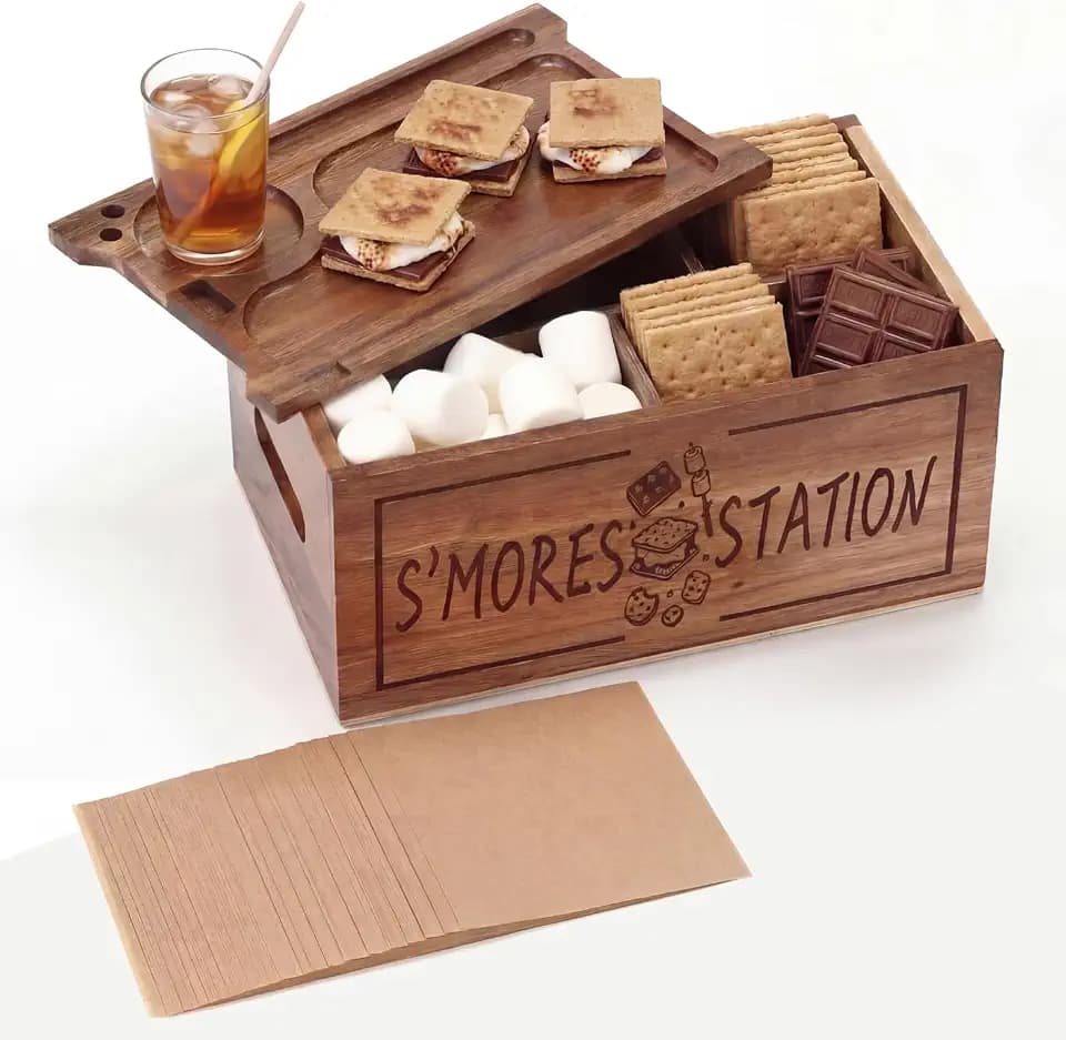 Sieral S‘mores Station with Tray Handle-farmhouse Smores Kit, Acacia Wood