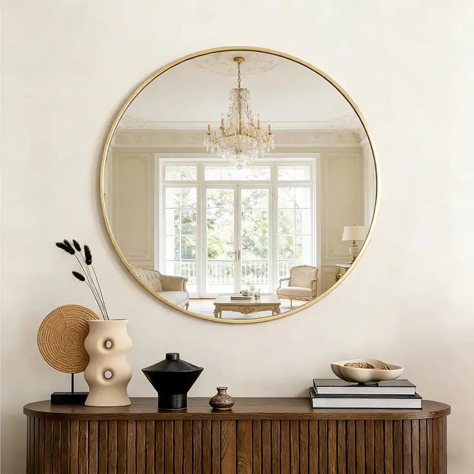 OLIXIS Bathroom Round Mirror for Over Sink, 28 in Wall Circle Mirror, Gold