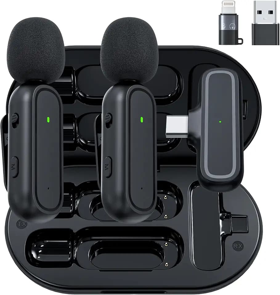 2-Pack Wireless Lavalier Microphone for iPhone Android - Plug and Play Noise Reduction Clip-on Mic with Charging Case, for Vlogging YouTube Live Streaming Zoom Meetings Video Recording Youtuber