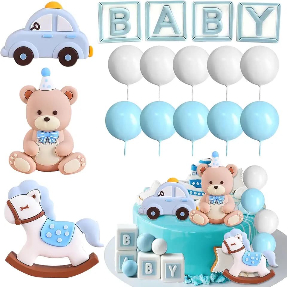 Baby-Geburtstagstorte Dekoration Tortendeko Bär Blau Puppen ornamente