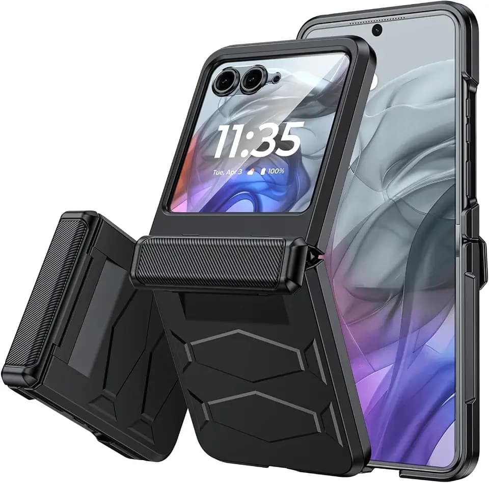 Vizvera for Motorola Razr 2024 Case with Hinge Cover, Built-in Screen Protector Shockproof All-Inclusive Smartphone Cover Wireless Charging for Motorola Razr 2024(Black)