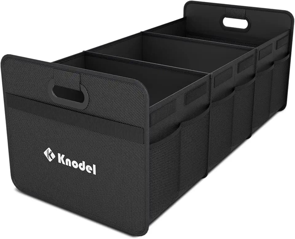 K KNODEL 3 Compartments Trunk Organizer for Car and Sedan (Large, Black)