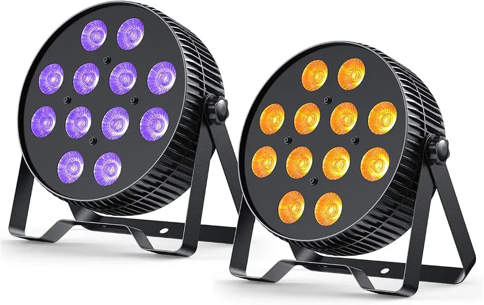 Betopper 12X18W LED Stage Light,6-in-1 RGBAL+UV DJ Par Lights-2 Packs