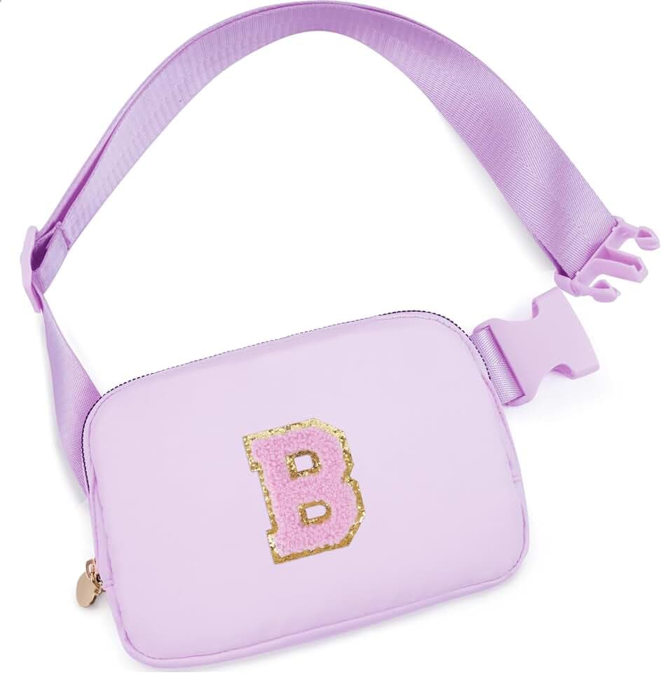 Uygafly Gifts for Girls Kids,Initial Fanny Pack Crossbody Purse Lavender,B