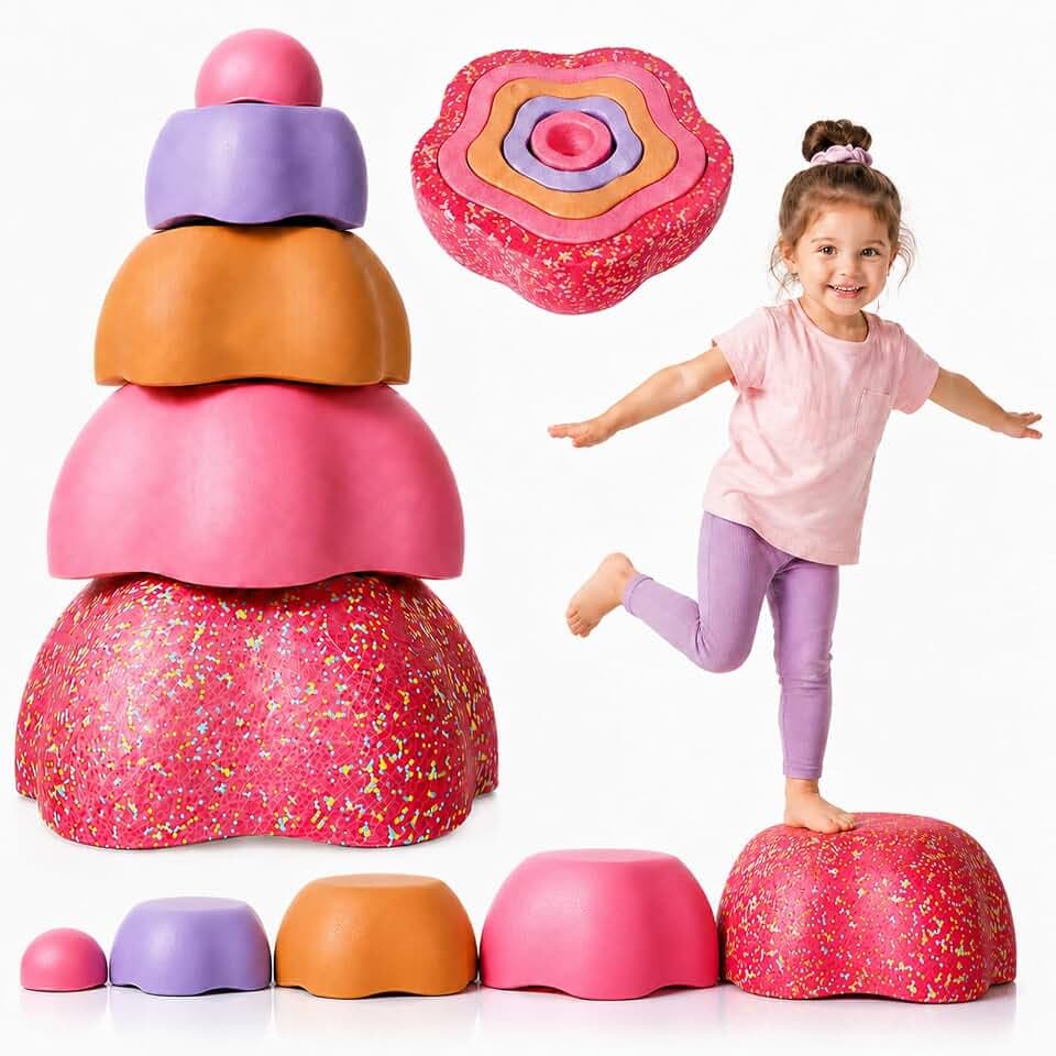 Balanciersteine für Kinder, 5-teiliges Set, rutschfest & leicht, fördert Gleichgewicht, Motorik & Koordination, Spielzeug & Geschenk für Jungen und Mädchen von 3–8 Jahren, Indoor & Outdoor