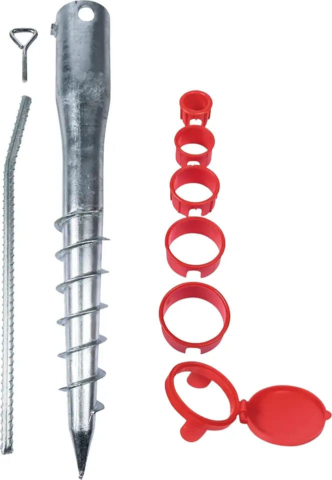Meister Eindrehbodenhülsen-Set 8-teilig – Feuerverzinkt | Ø 65 mm x 565 mm – Für Rohre mit Ø 26–64 mm – Mit 5 Reduzierhülsen – Einschraubhülse für Sonnenschirm – Eindrehhülse
