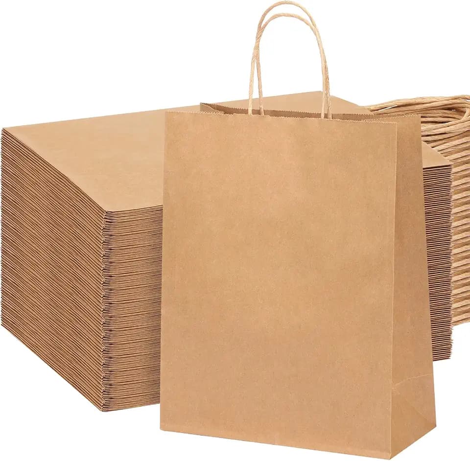 OUTUXED 100pcs 10x5x13 Brown Paper Bags with Handles Large Paper Gift Bags
