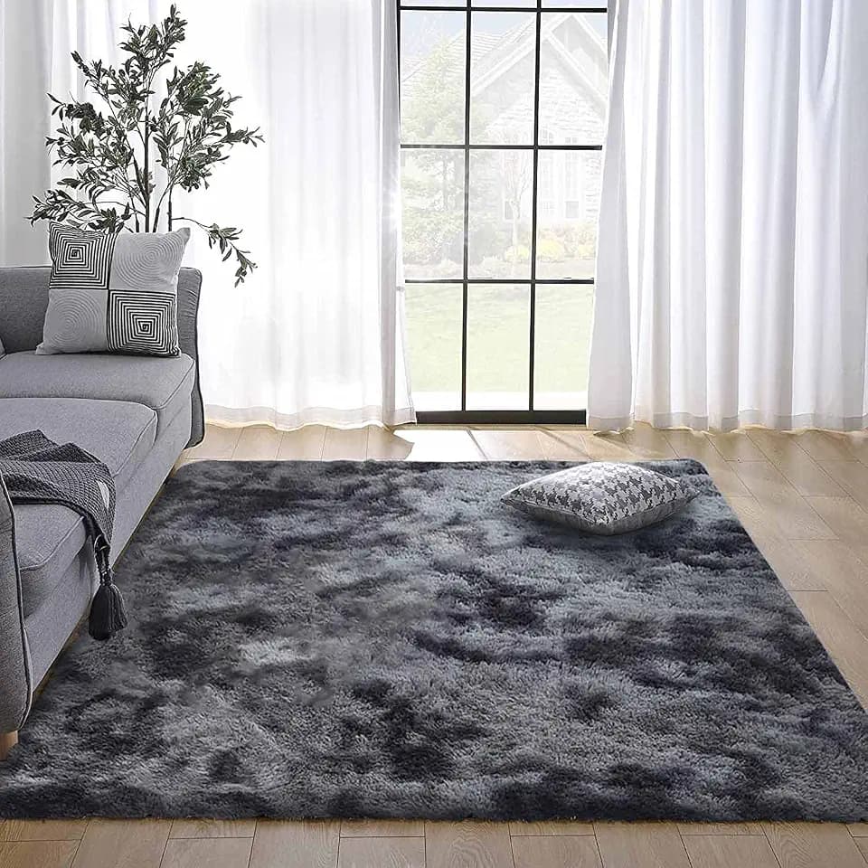 Calore Flauschiger Teppich Wohnzimmer Schlafzimmer Hochflor Anti-Rutsch Weich Moderne Teppiche Kinderzimmer (Grau Schwarz, 160 x 230 cm)