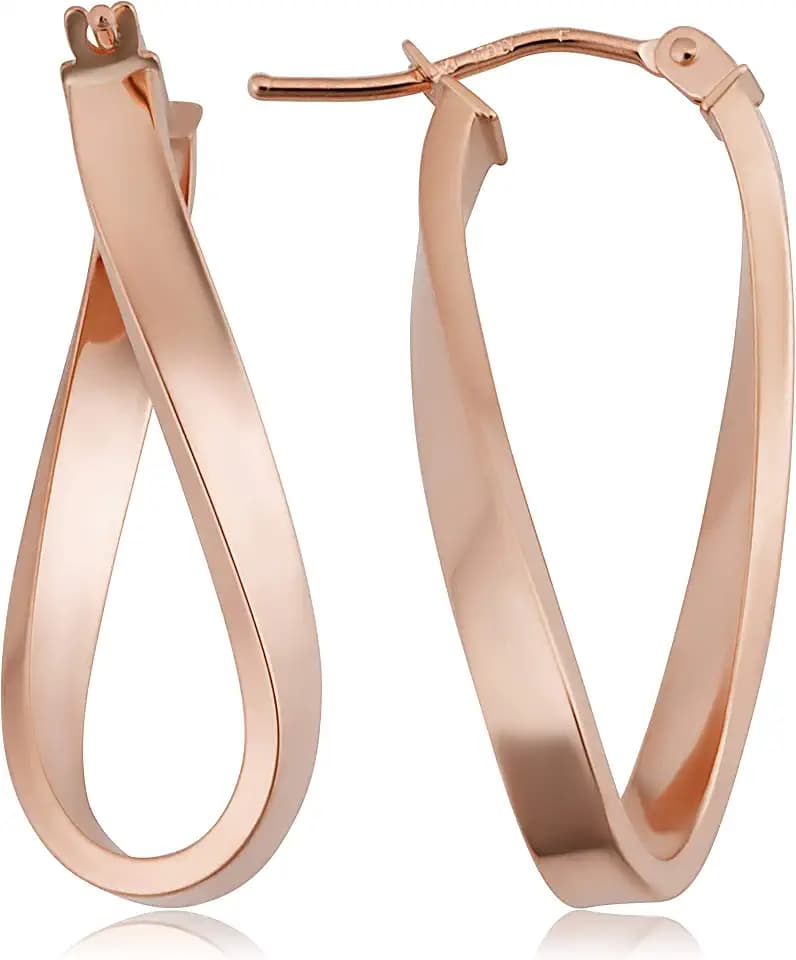 10k Gold Hoop Earrings - Twist Oval and Polished Hoops for Women, 1 Inch